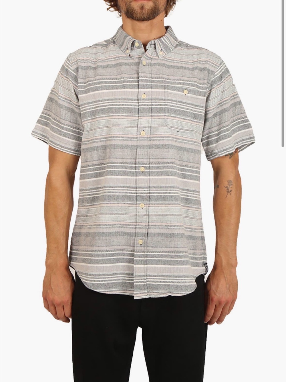Ezekiel Miner Men's Short-Sleeve Button-Down Shirt — Grey Striped